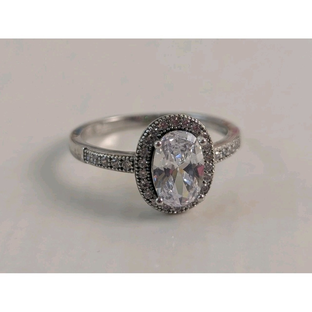Cate & Chloe White Gold Plated CZ Halo Ring Sz 9 & Drop Earrings Set Box - Picture 2 of 6